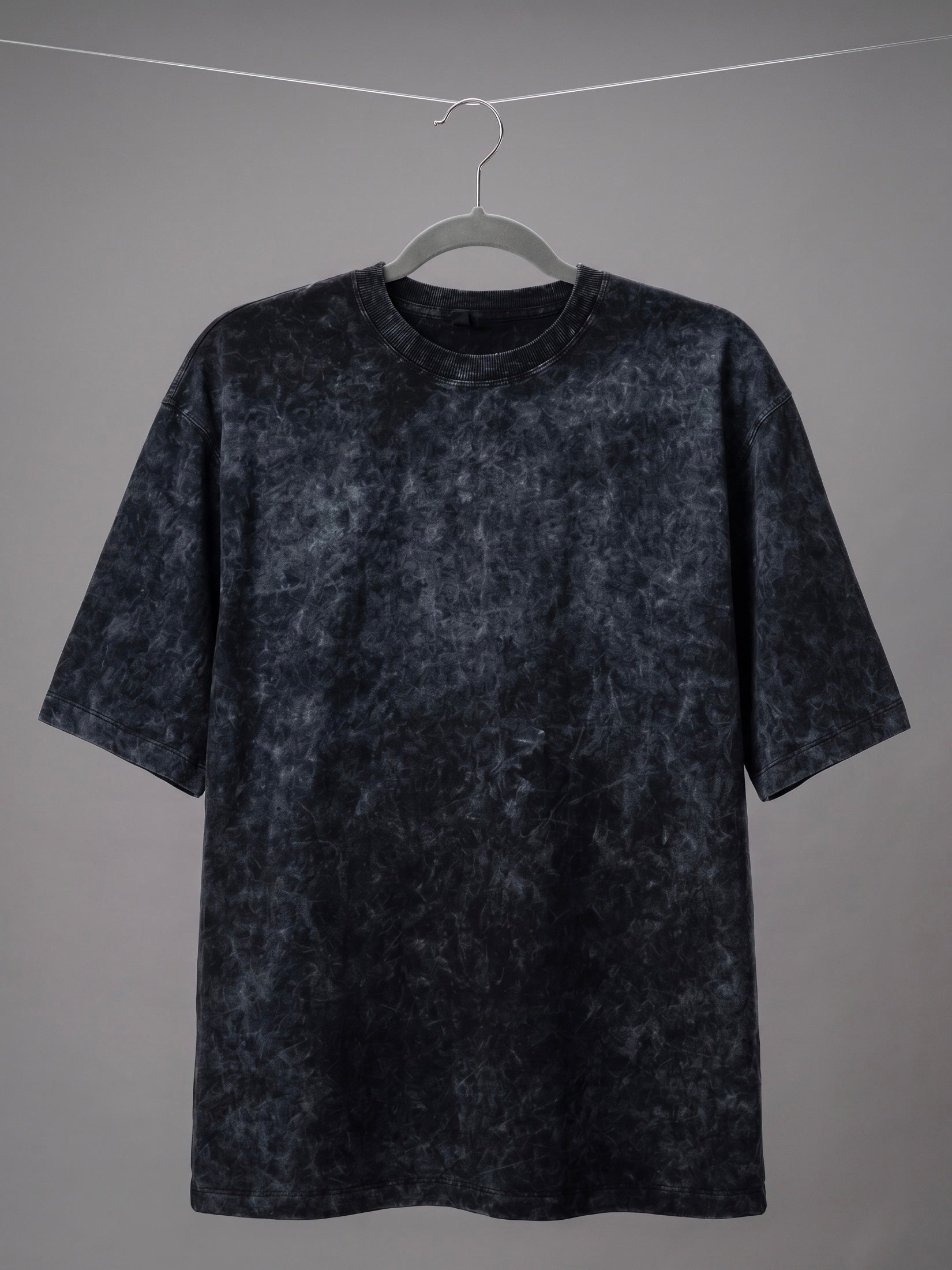 Black Plain Acid-Wash Tee