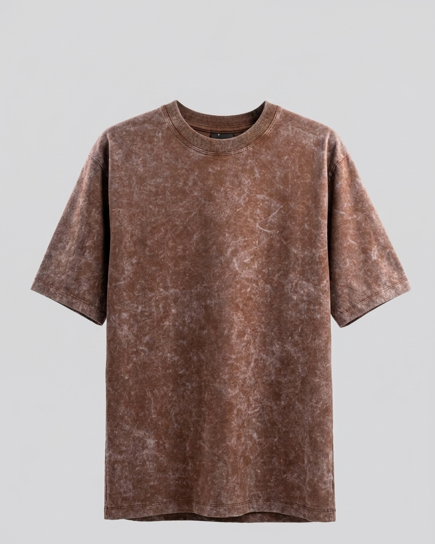 Brown Plain Acid-Wash Tee