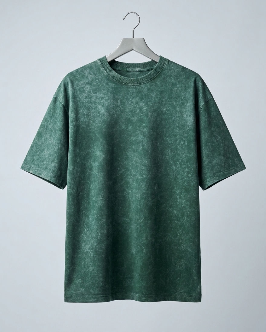 Green Plain Acid-Wash Tee
