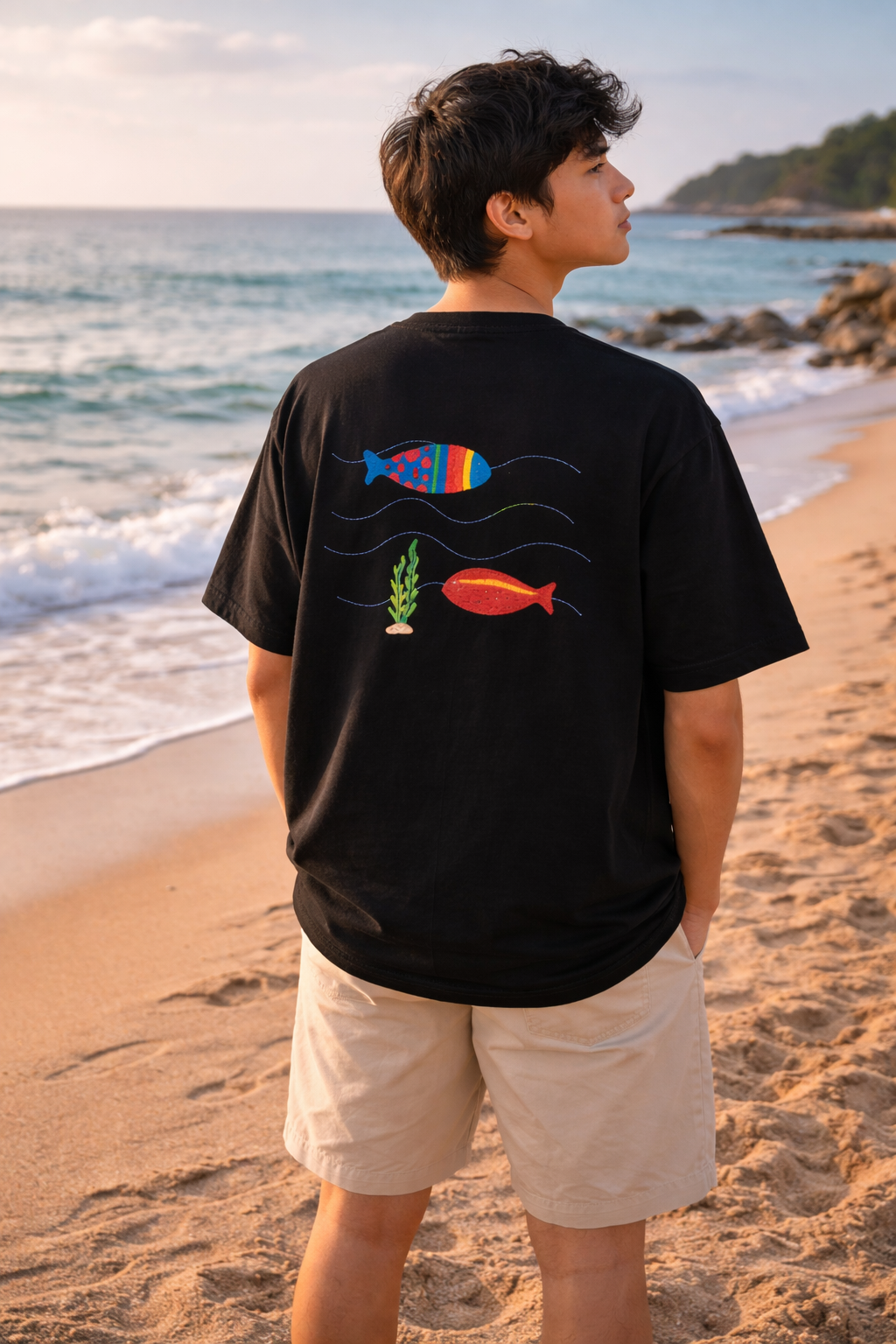 Twin Currents Embroidered Oversized Tee