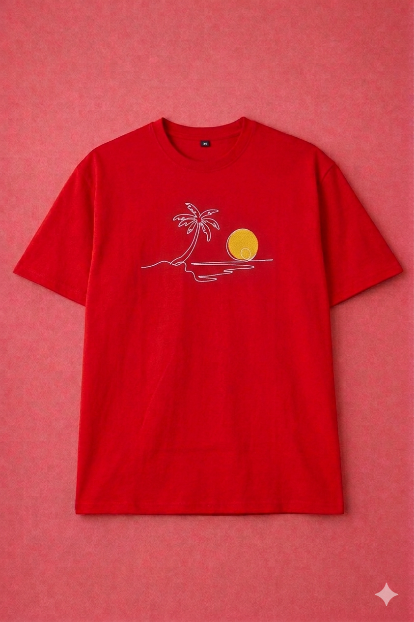 PALM TREE WITH SUN EMBROIDERED OVERSIZED FIT
