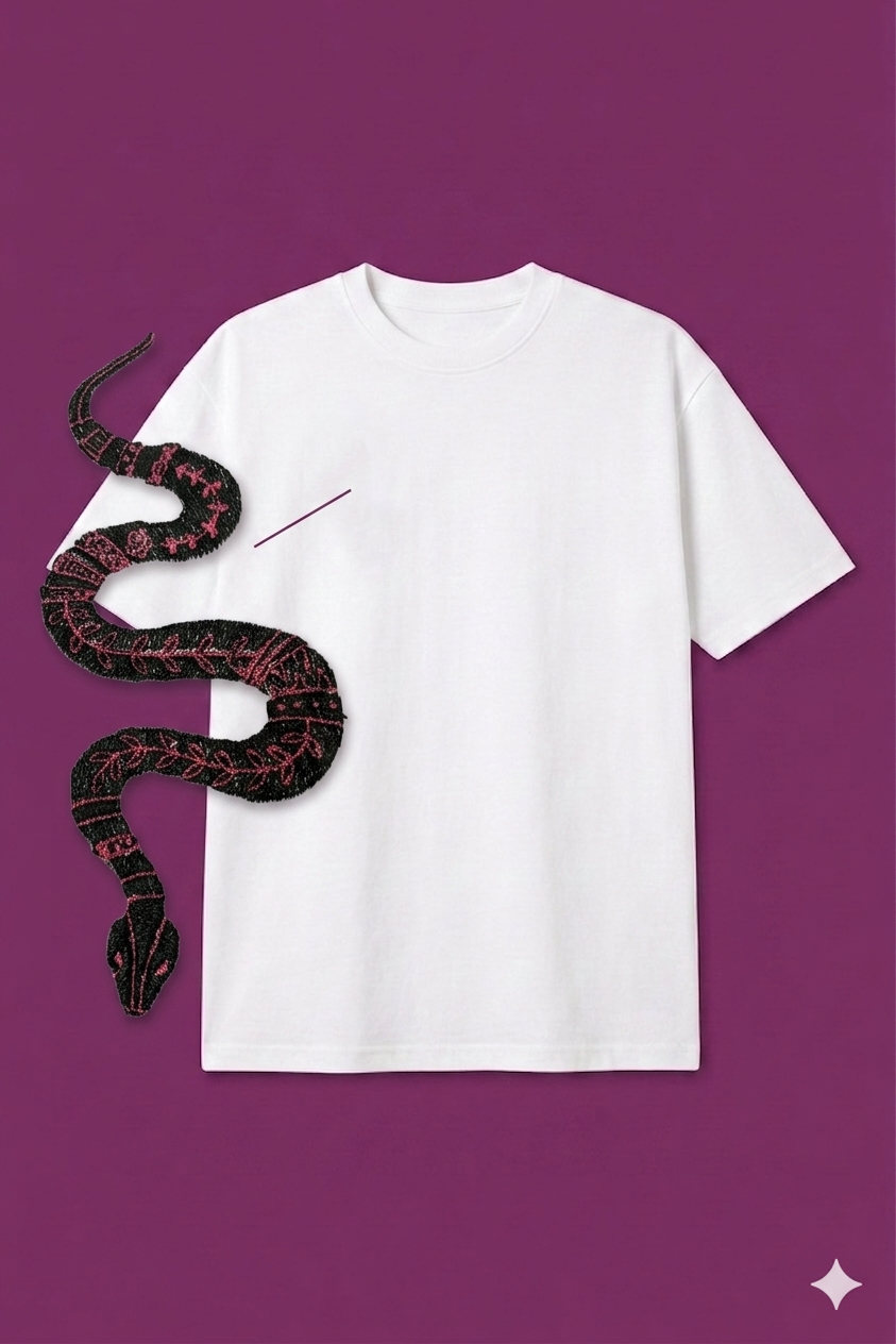 Crimson Serpent Embroidered Oversized Tee